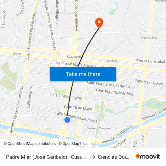 Padre Mier (José Garibaldi - Cuauhtémoc) to Ciencias Quimicas map