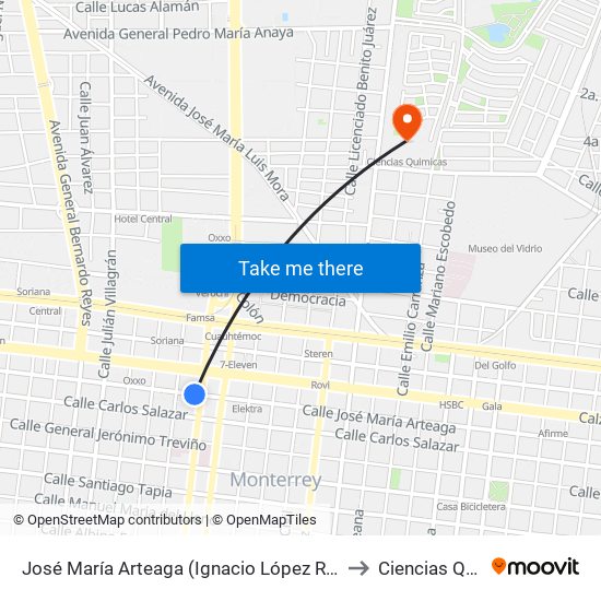 José María Arteaga (Ignacio López Rayón - Pino Suárez) to Ciencias Quimicas map