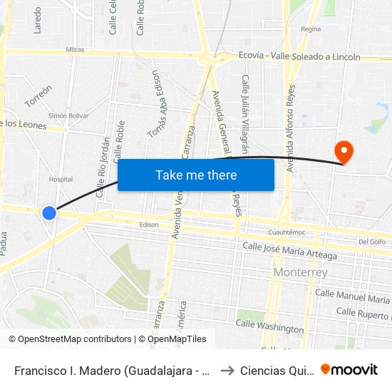 Francisco I. Madero (Guadalajara - Simón Bolívar) to Ciencias Quimicas map
