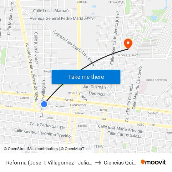 Reforma (José T. Villagómez - Julián Villagrán) to Ciencias Quimicas map
