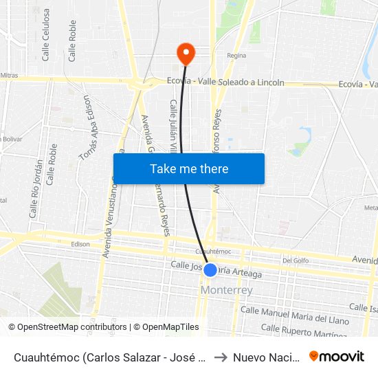 Cuauhtémoc (Carlos Salazar - José María Arteaga) to Nuevo Nacimiento map