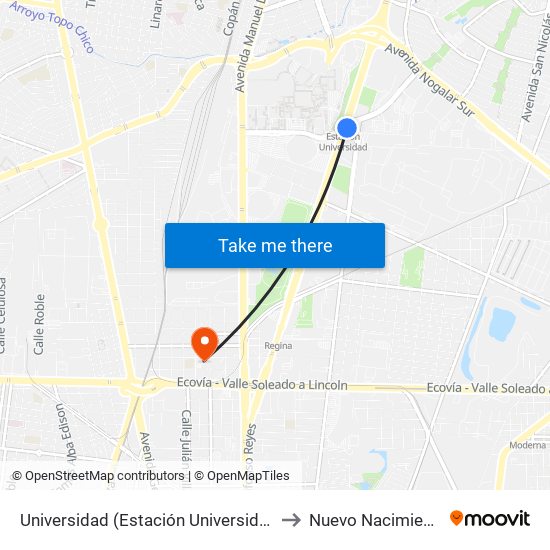 Universidad (Estación Universidad) to Nuevo Nacimiento map