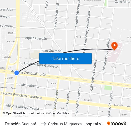 Estación Cuauhtémoc to Christus Muguerza Hospital Vidriera map