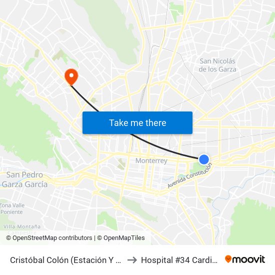 Cristóbal Colón (Estación Y Griega) to Hospital #34 Cardiología map