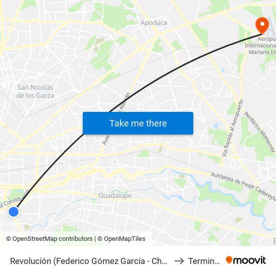 Revolución (Federico Gómez García - Chapultepec) to Terminal A map