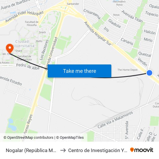 Nogalar (República Mexicana - San Nicolás) to Centro de Investigación Y Desarrollo Tecnológico map