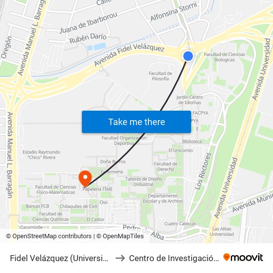 Fidel Velázquez (Universidad Autónoma de Nuevo León) to Centro de Investigación Y Desarrollo Tecnológico map