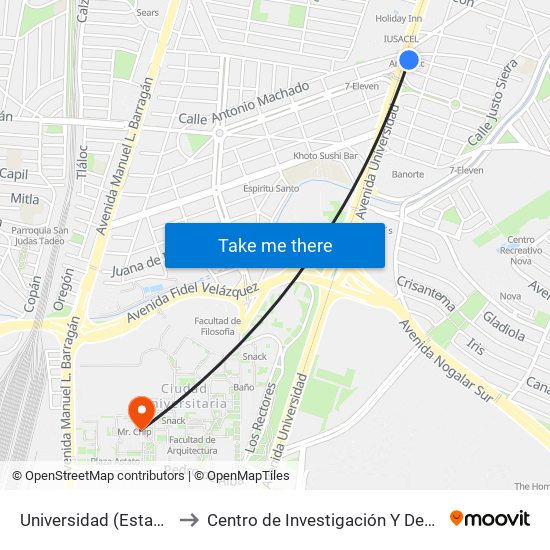 Universidad (Estación Anáhuac) to Centro de Investigación Y Desarrollo Tecnológico map