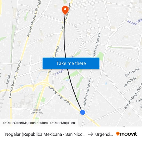 Nogalar (República Mexicana - San Nicolás) to Urgencias map