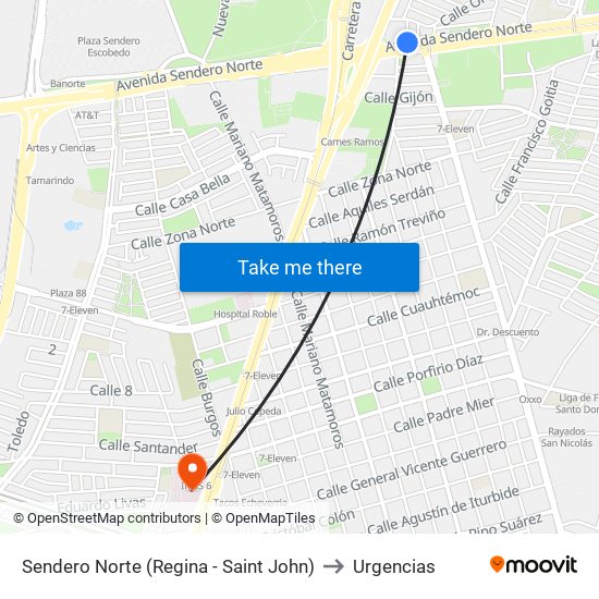 Sendero Norte (Regina - Saint John) to Urgencias map