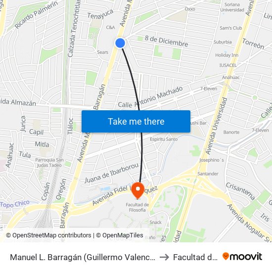 Manuel L. Barragán (Guillermo Valencia - Bartolomé de Las Casas) to Facultad de Filosofía map