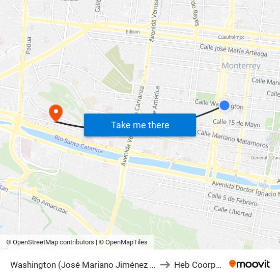 Washington (José Mariano Jiménez - Cuauhtémoc) to Heb Coorporativo map