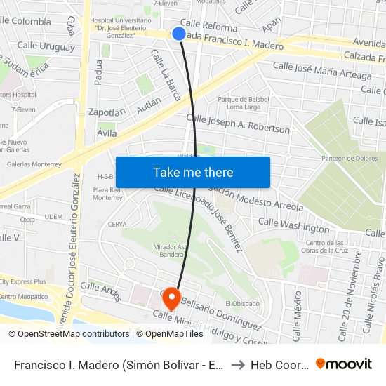 Francisco I. Madero (Simón Bolívar - Eduardo Aguirre Pequeño) to Heb Coorporativo map