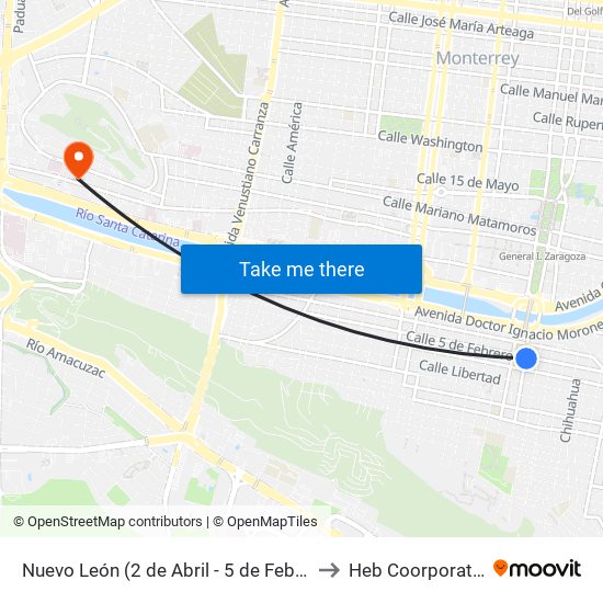 Nuevo León (2 de Abril - 5 de Febrero) to Heb Coorporativo map