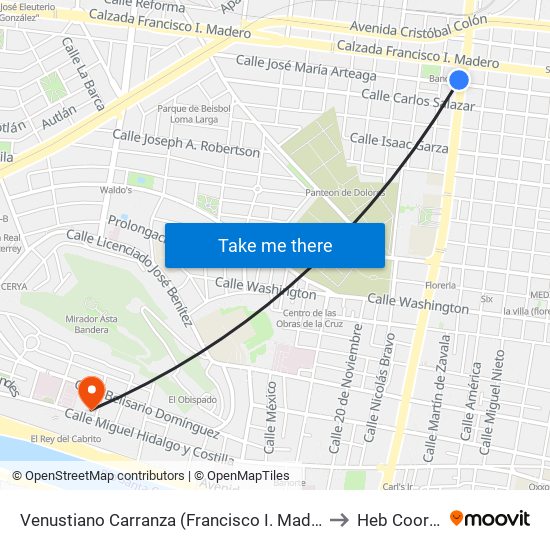 Venustiano Carranza (Francisco I. Madero - José María Arteaga) to Heb Coorporativo map