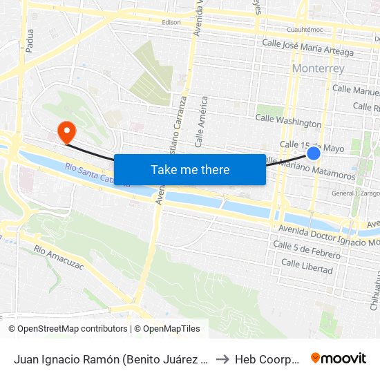 Juan Ignacio Ramón (Benito Juárez - Colegio Civil) to Heb Coorporativo map