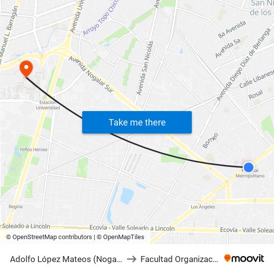 Adolfo López Mateos (Nogalar - Línea de Gas) to Facultad Organización Deportiva map