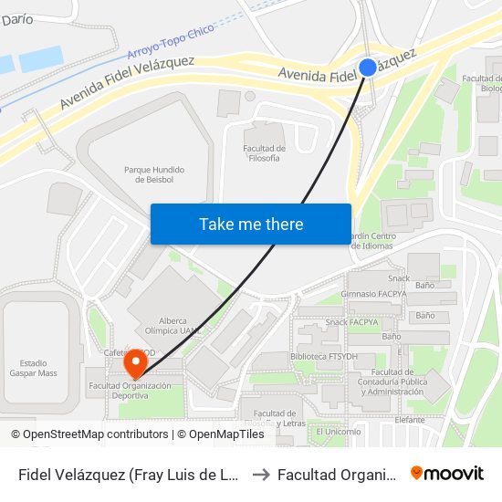 Fidel Velázquez (Fray Luis de León - Federico García Lorca) to Facultad Organización Deportiva map