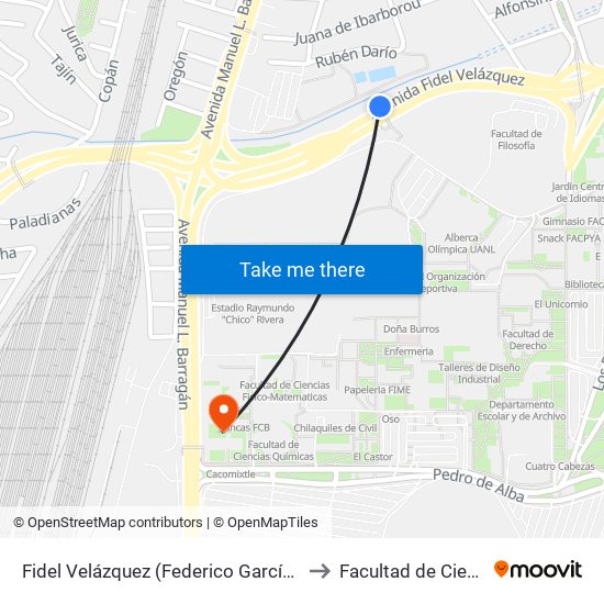 Fidel Velázquez (Federico García Lorca - Manuel L. Barragán) to Facultad de Ciencias Biológicas map