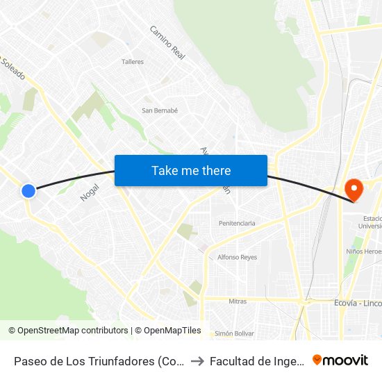 Paseo de Los Triunfadores (Costco Wholesale Cumbres) to Facultad de Ingeniería Mecánica map