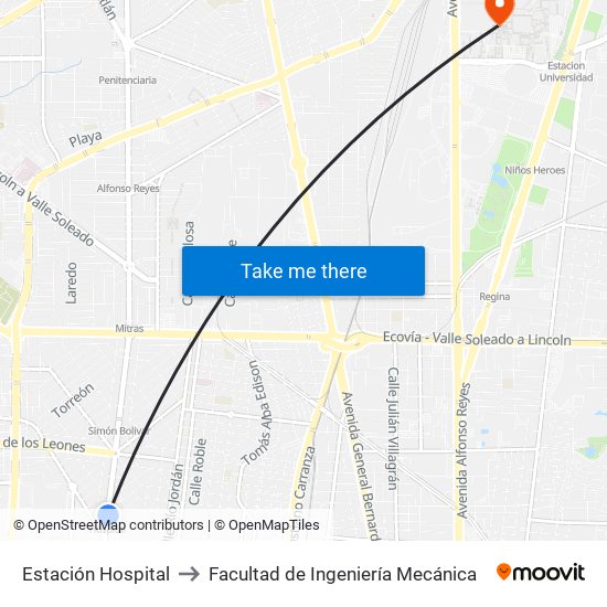 Estación Hospital to Facultad de Ingeniería Mecánica map