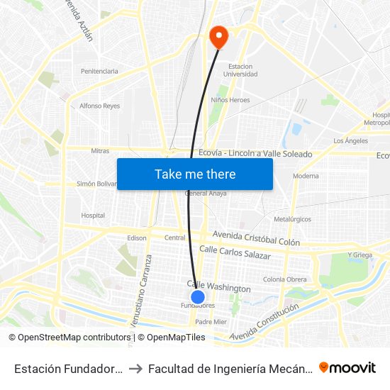 Estación Fundadores to Facultad de Ingeniería Mecánica map