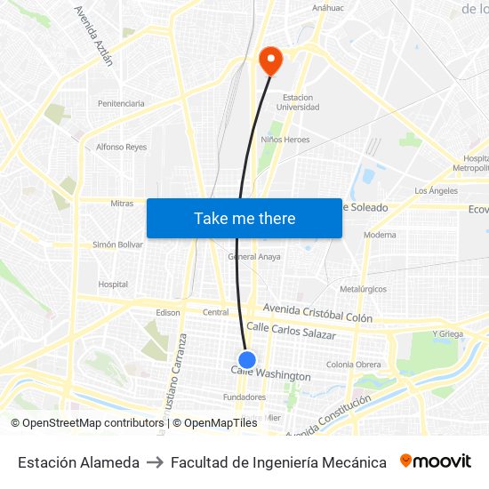 Estación Alameda to Facultad de Ingeniería Mecánica map