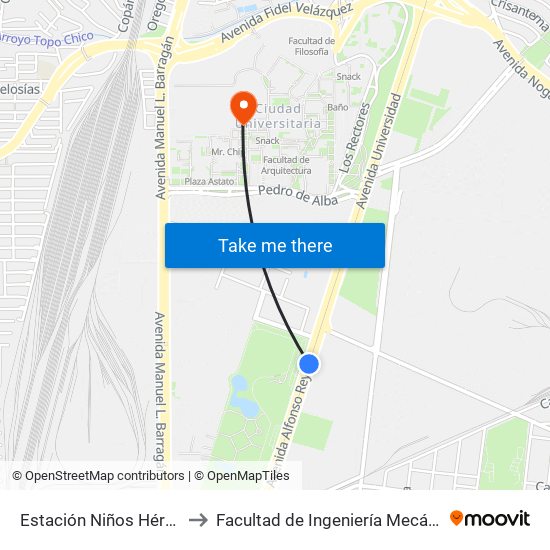 Estación Niños Héroes to Facultad de Ingeniería Mecánica map