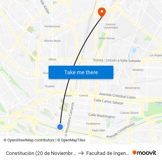 Constitución (20 de Noviembre - Santos Degollado) to Facultad de Ingeniería Mecánica map
