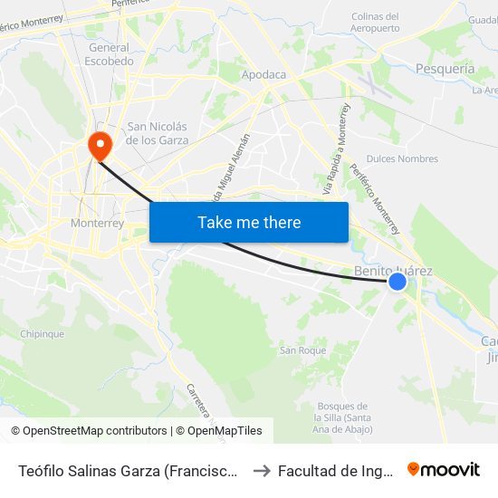 Teófilo Salinas Garza (Francisco Javier Mina - Benito Juárez) to Facultad de Ingeniería Mecánica map