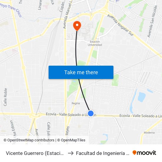Vicente Guerrero (Estación Asarco) to Facultad de Ingeniería Mecánica map