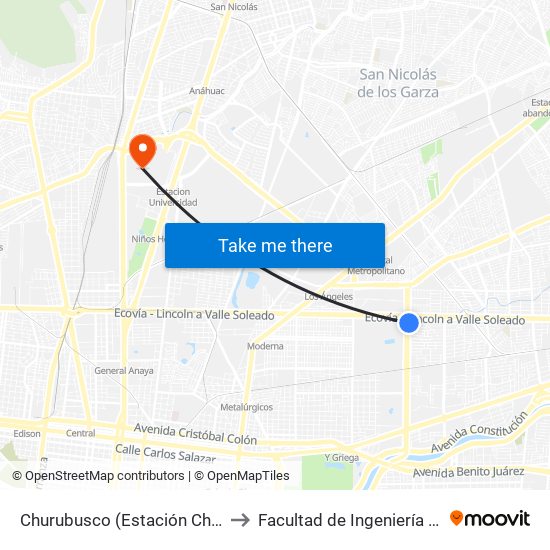 Churubusco (Estación Churubusco) to Facultad de Ingeniería Mecánica map