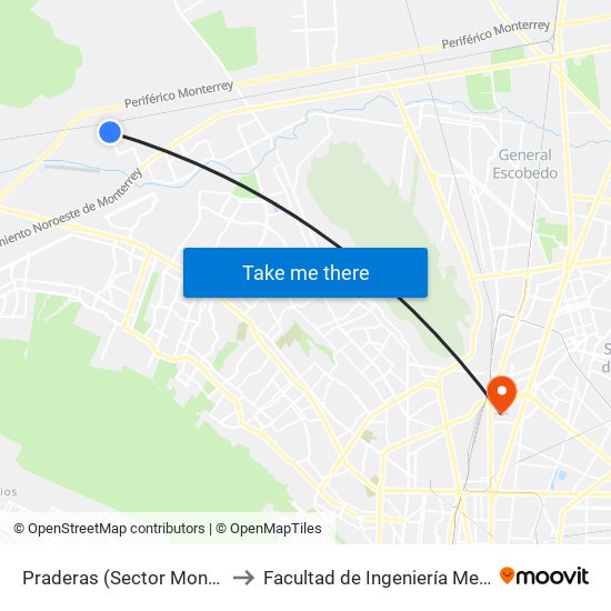 Praderas (Sector Montañas) to Facultad de Ingeniería Mecánica map
