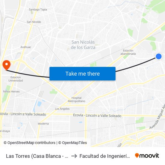 Las Torres (Casa Blanca - Montecarlo) to Facultad de Ingeniería Mecánica map