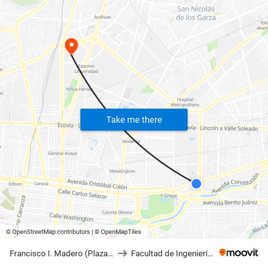 Francisco I. Madero (Plaza Churubusco) to Facultad de Ingeniería Mecánica map