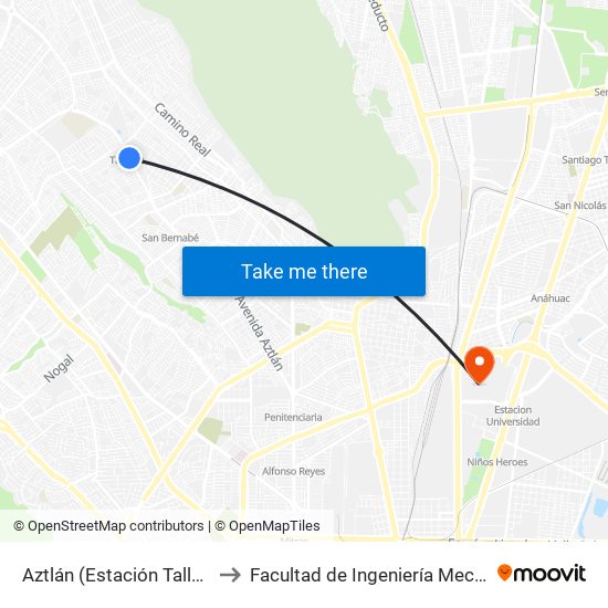 Aztlán (Estación Talleres) to Facultad de Ingeniería Mecánica map