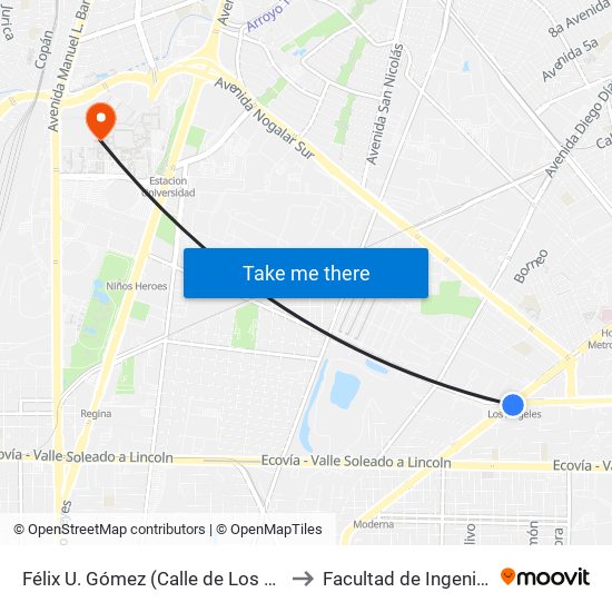 Félix U. Gómez (Calle de Los Andes - Los Ángeles) to Facultad de Ingeniería Mecánica map