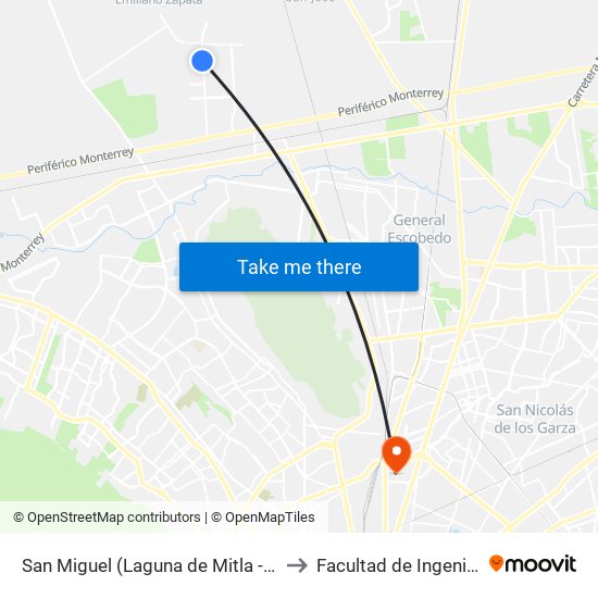 San Miguel (Laguna de Mitla - Laguna de Alvarado) to Facultad de Ingeniería Mecánica map