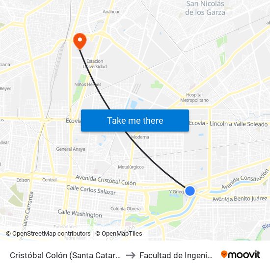 Cristóbal Colón (Santa Catarina - Lucio Blanco) to Facultad de Ingeniería Mecánica map