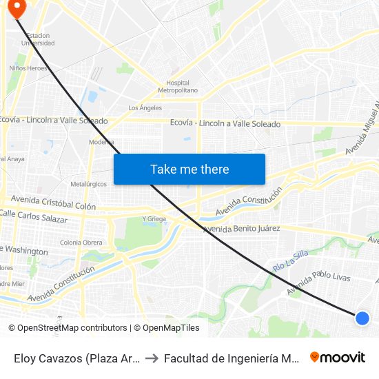 Eloy Cavazos (Plaza Arcadia) to Facultad de Ingeniería Mecánica map