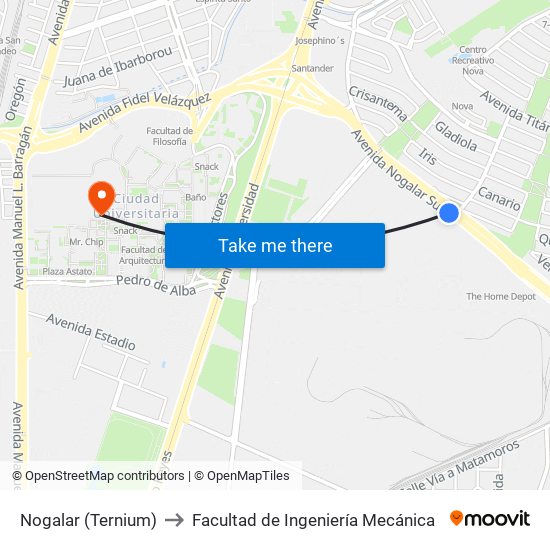 Nogalar (Ternium) to Facultad de Ingeniería Mecánica map