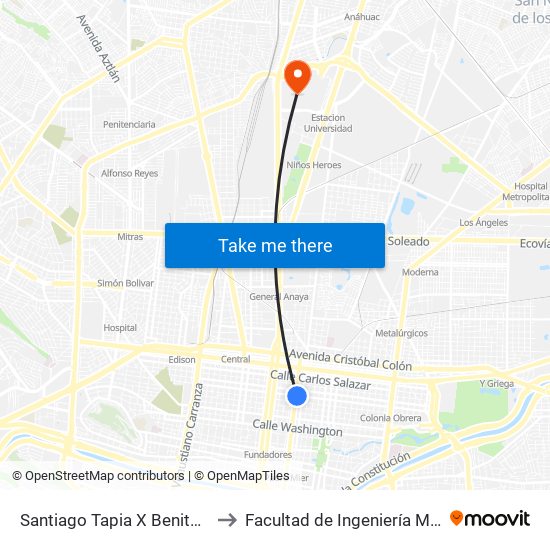 Santiago Tapia X Benito Juárez to Facultad de Ingeniería Mecánica map