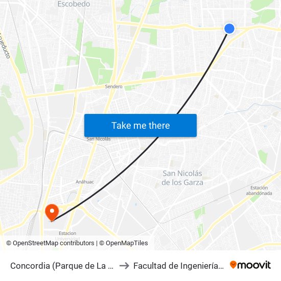 Concordia (Parque de La Cieneguita) to Facultad de Ingeniería Mecánica map