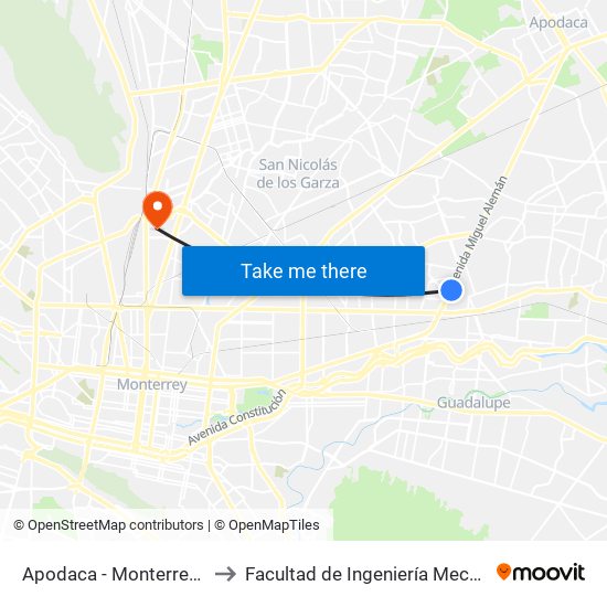 Apodaca - Monterrey, 70 to Facultad de Ingeniería Mecánica map