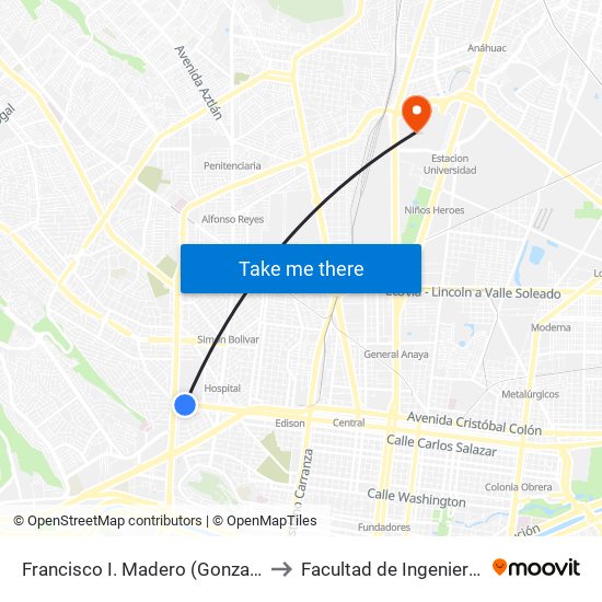 Francisco I. Madero (Gonzalitos - Venecia) to Facultad de Ingeniería Mecánica map