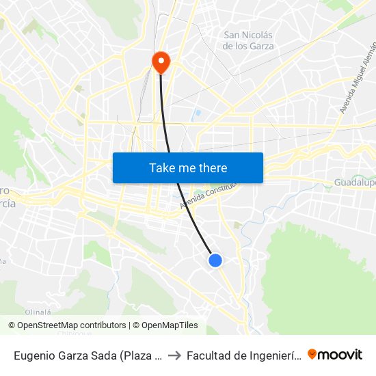 Eugenio Garza Sada (Plaza Urban Village) to Facultad de Ingeniería Mecánica map