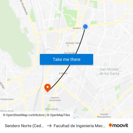 Sendero Norte (Cedeco) to Facultad de Ingeniería Mecánica map