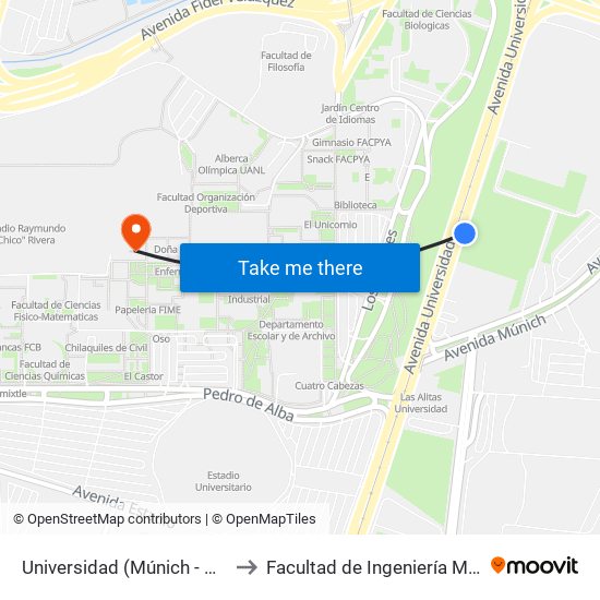 Universidad (Múnich - Nogalar) to Facultad de Ingeniería Mecánica map