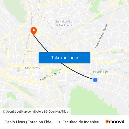 Pablo Livas (Estación Fidel Velázquez) to Facultad de Ingeniería Mecánica map