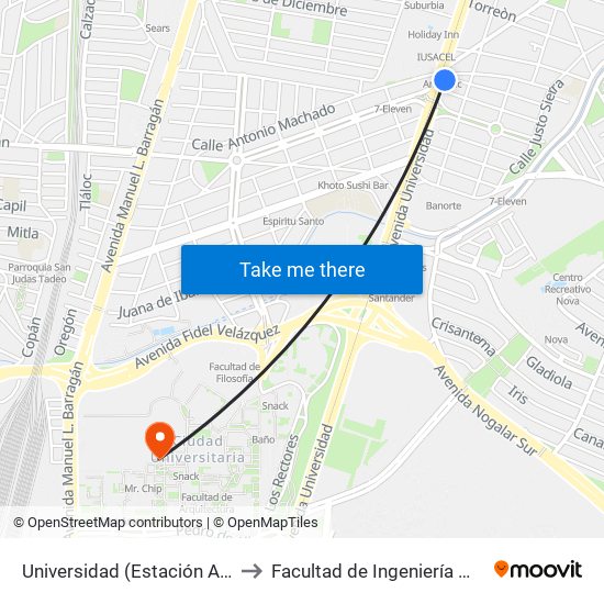 Universidad (Estación Anáhuac) to Facultad de Ingeniería Mecánica map